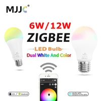 zigbee bulb e27 6w 12w e26 lamp rgb dual white zigbee smart lamp app control led light bulb ac 110v 220v 230v zigbee zll link
