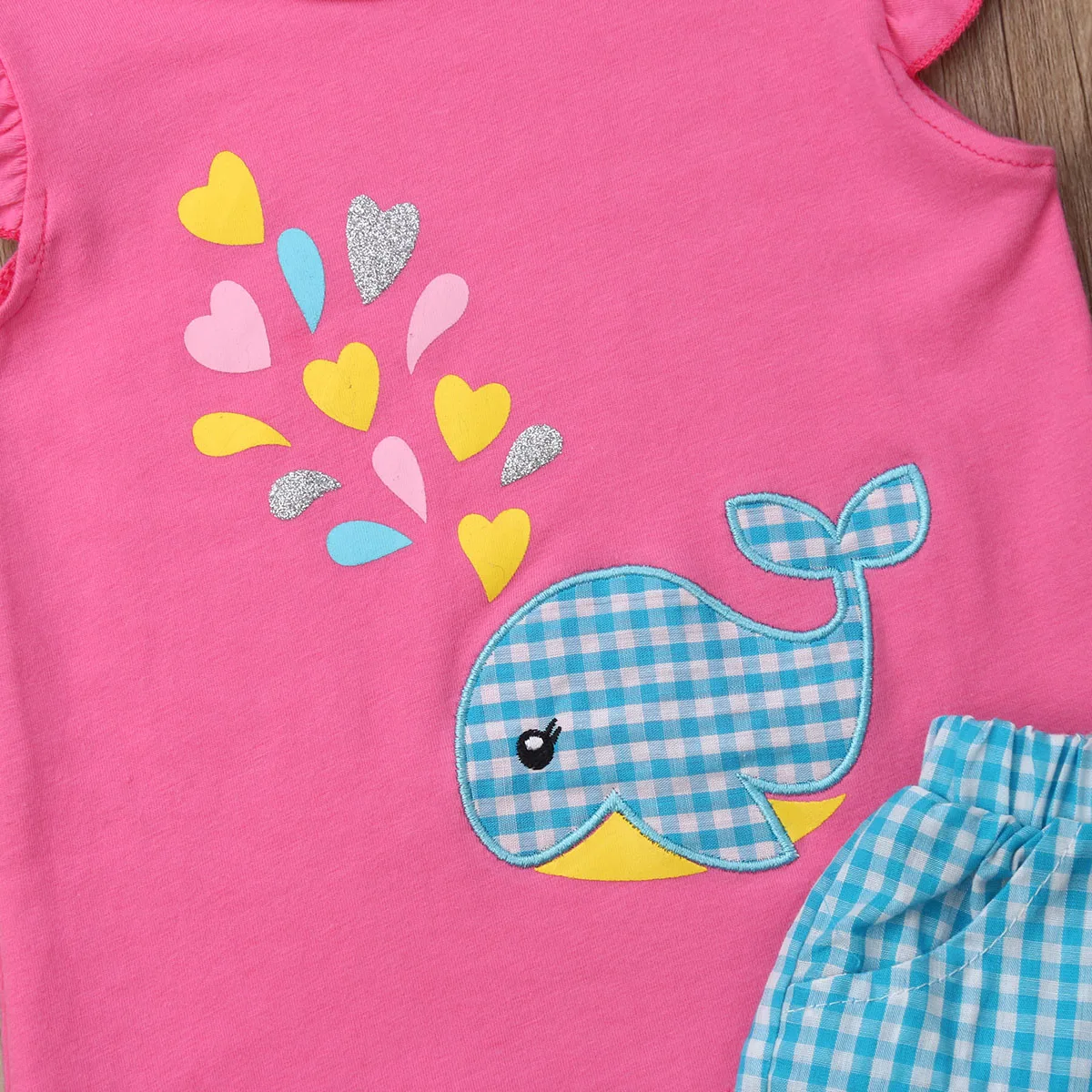 

2PCS/set Cute Newborn Infant Baby Girls Clothing Short Sleeve Whale T-shirt+Shorts Summer Outfits Toddlers 0-5Y