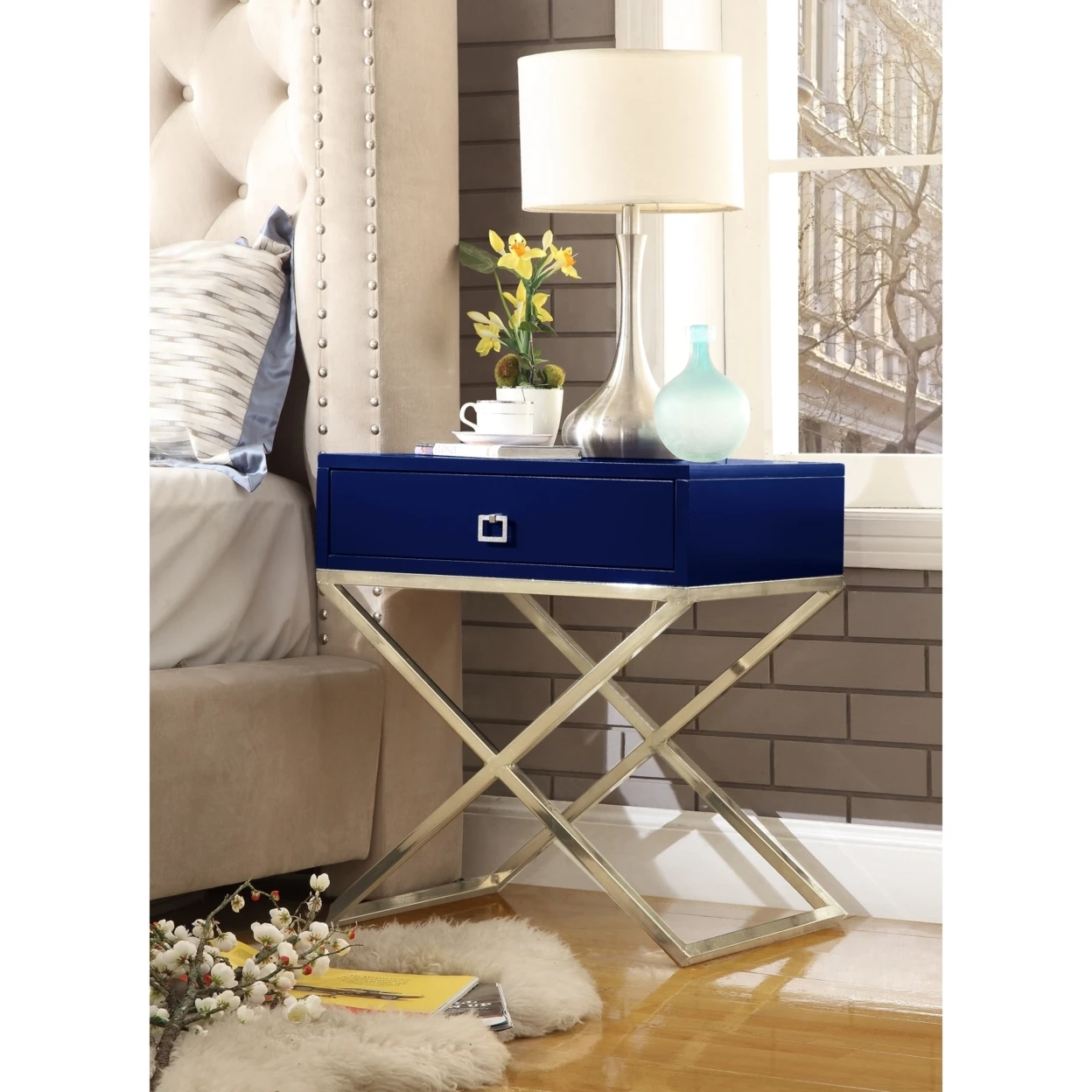 Jesse Lacquer Finish Nightstand | Steel Base Side Table Modern Inspired Home Мебель