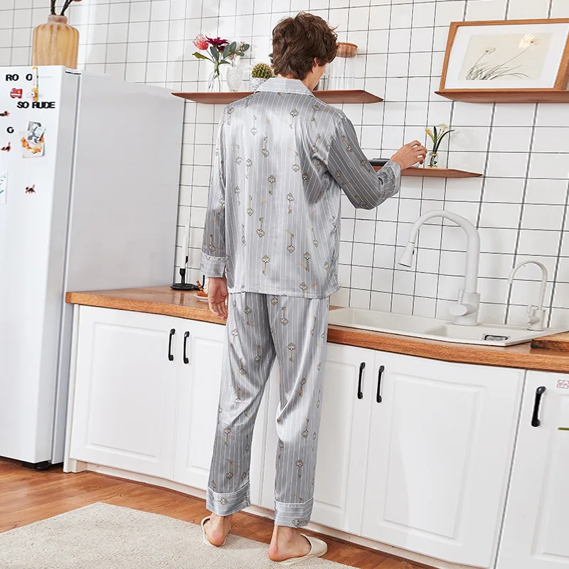 Men's printing Silk Pajama Set Silk Sleepwear Men Sexy Modern Style Soft Cozy Satin Nightgown Summer Spring Home Clothes Suit