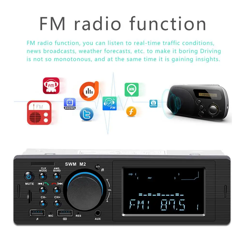 Автомобильный стерео MP3 музыкальный плеер FM Bluetooth Функция USB TF AUX радио автомобиля