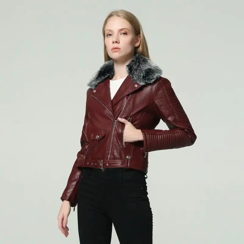Для женщин из искусственной кожи короткие куртки 2018 осень зима Slim Fit кожаная