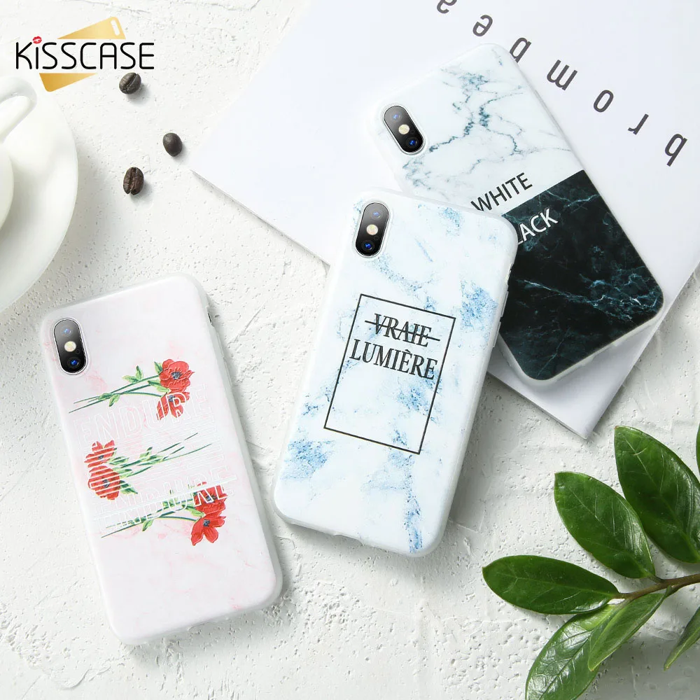 KISSCASE Text Pattern Case For iPhone 6 6S plus 7 8 Plus Marble Flower Phone Cases X XR XS MAX Back cover Coque Capas |