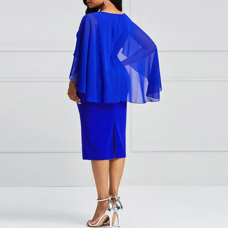 Большие размеры синее женское платье лето 2019 облегающее карандаш с рукавами