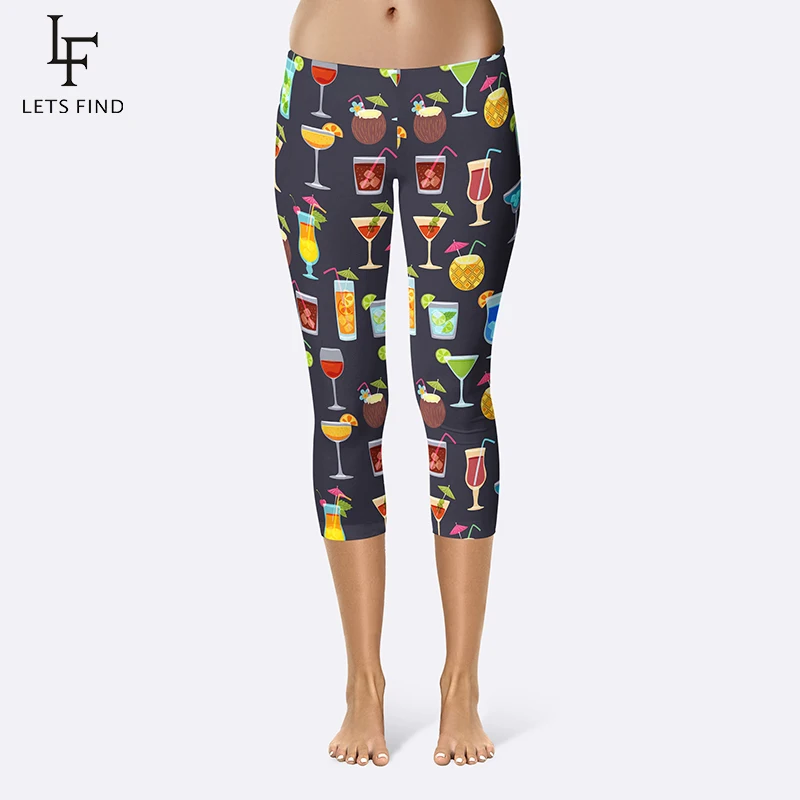 Новое поступление 3d напитки Платье с принтом Капри Для женщин Летние леггинсы