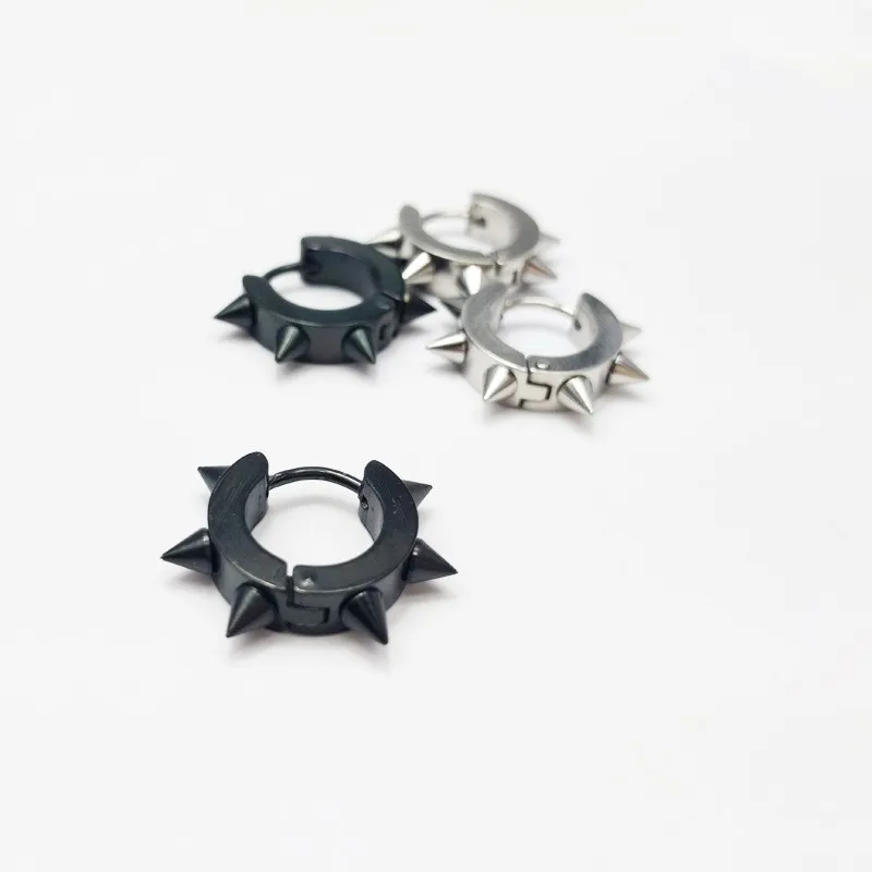 Фото Винтажные черные серьги обручи стальные в стиле панк мужские ювелирные изделия