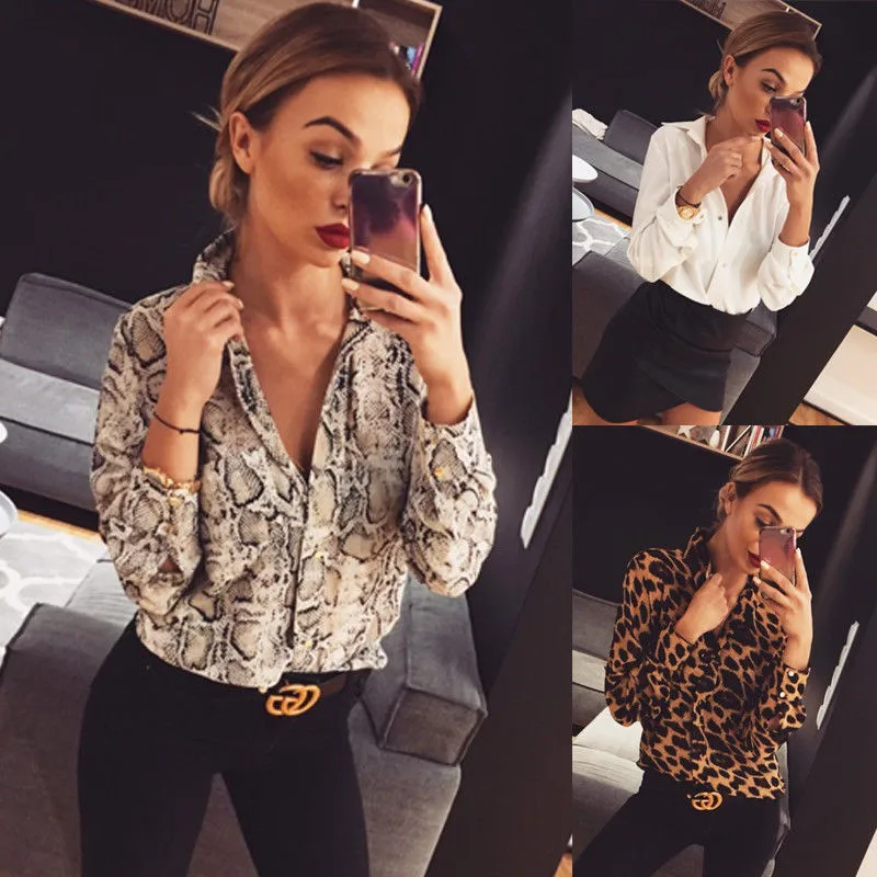 Новинка 2019 модные женские блузки уличная одежда Леопардовый принт змеиной кожи