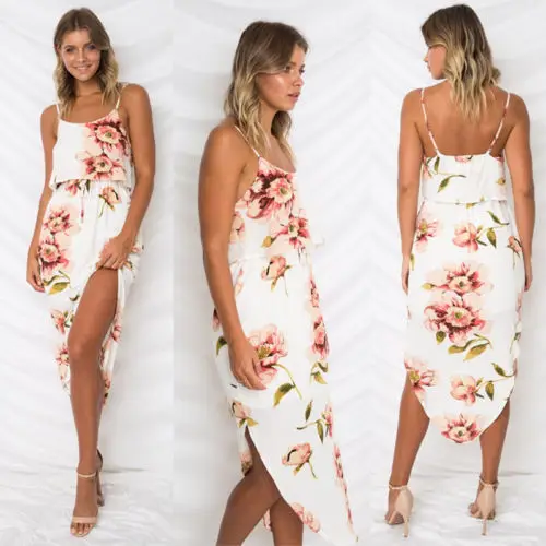 Для женщин Лето Boho короткие Макси Цветочный платье без рукавов Вечерние