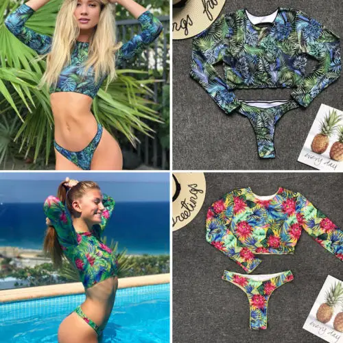 ITFABS Bikini 2019 Solid Swimwear Women Sexy Bandeau Long Sleeve Swimsuit Brazilian Biquini | Спорт и развлечения