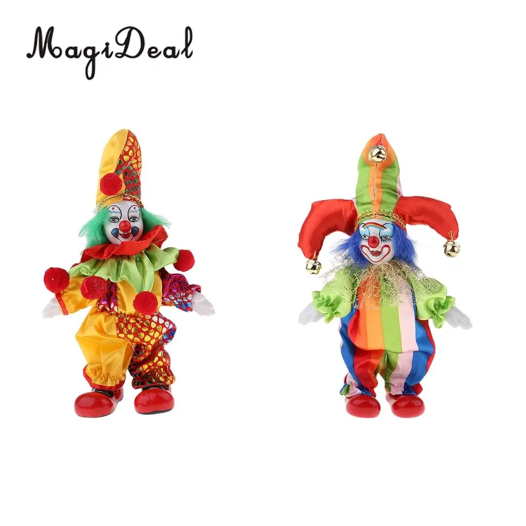 

2pcs 6inch Funny Clown Porcelain Doll in Colorful Costume Christmas Gift Decoration