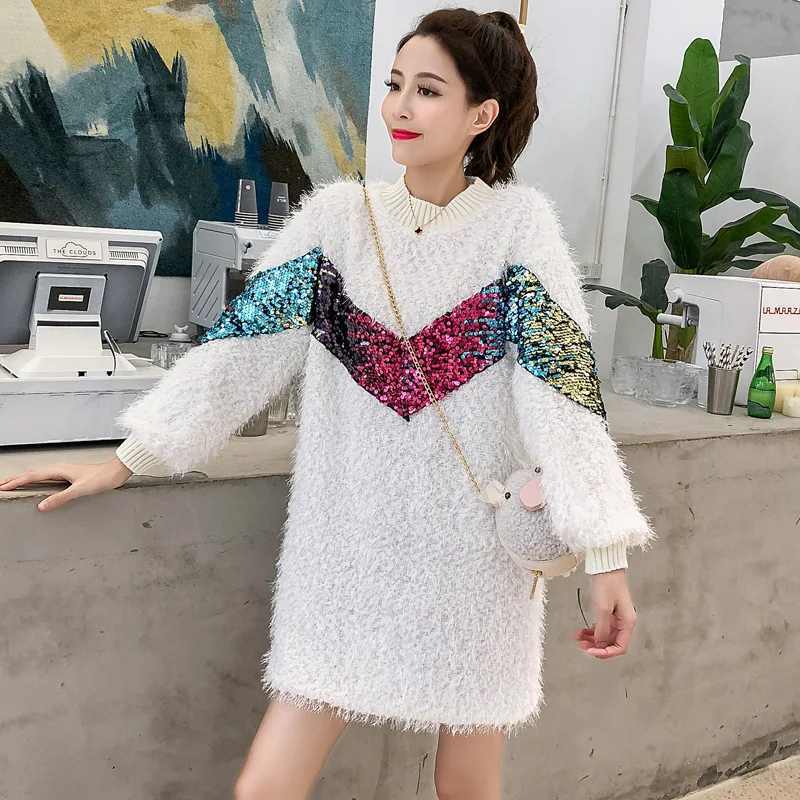 Vefadisa смешанные Цвет блесток свитер Для женщин Твердые мохер для девочек пуловер