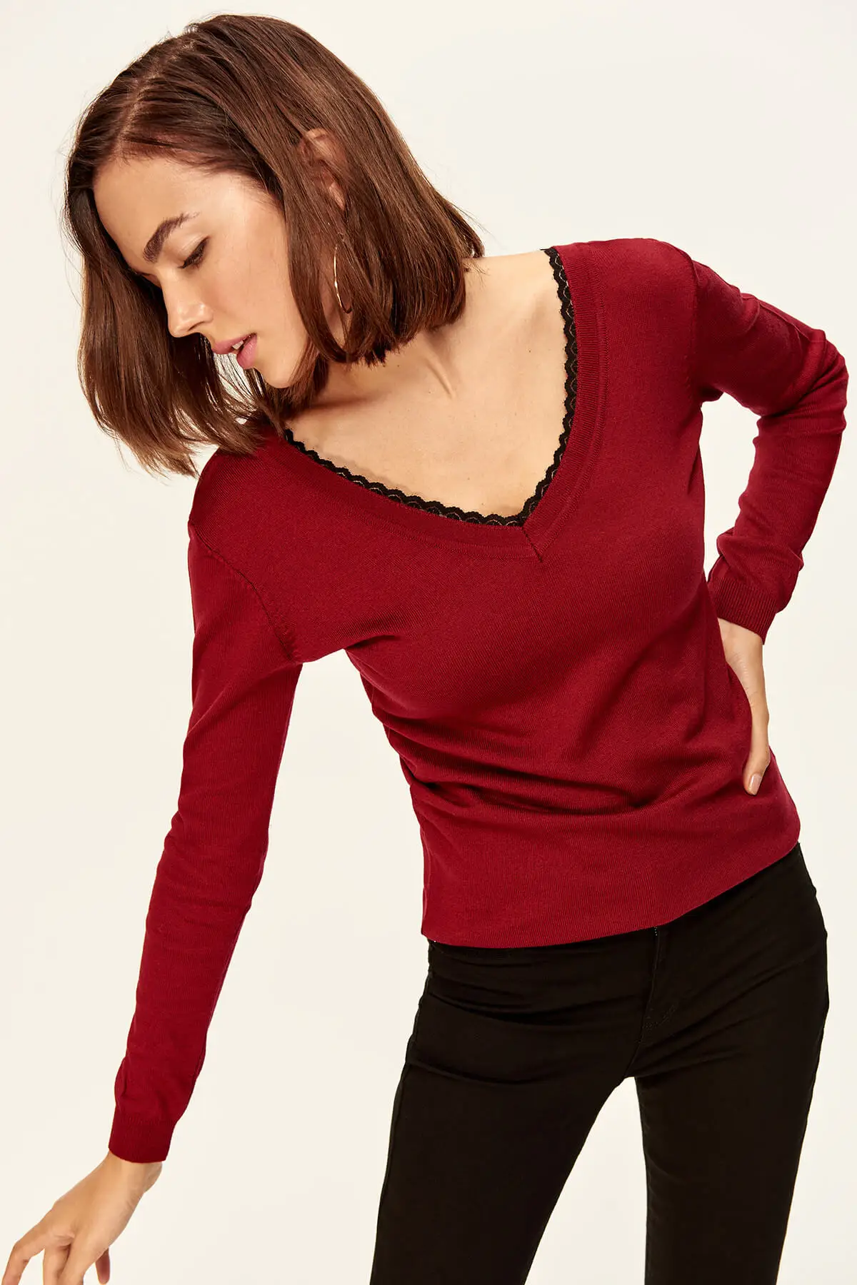 Trendyol Bordeaux кружевной воротник Kazakh TOFAW19YN0076| |