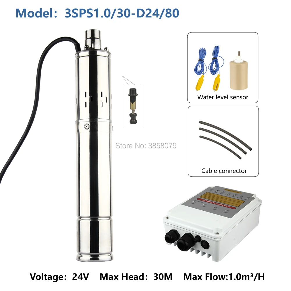 

bomba submersa Solar Pump, solar borehole pumps, solar submersible pump 24v 3SPS1.0/30-D24/80