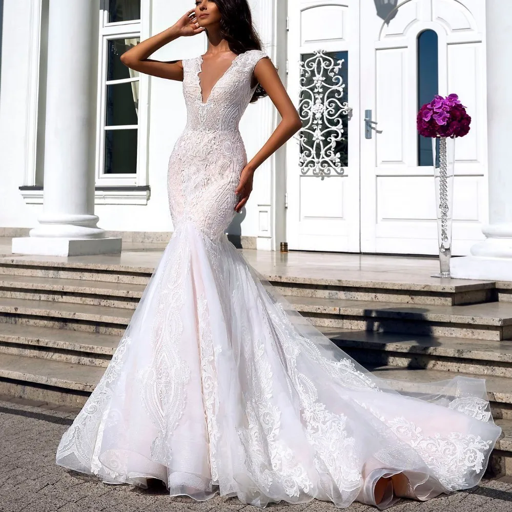 Vivian's Bridal 2018 свадебное платье с рукавами крылышками и русалочкой сексуальное