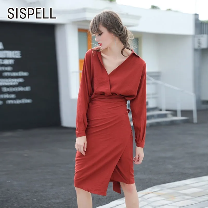 SISPELL 2019 весенне осенние платья для женщин v образный вырез длинный рукав бандаж с