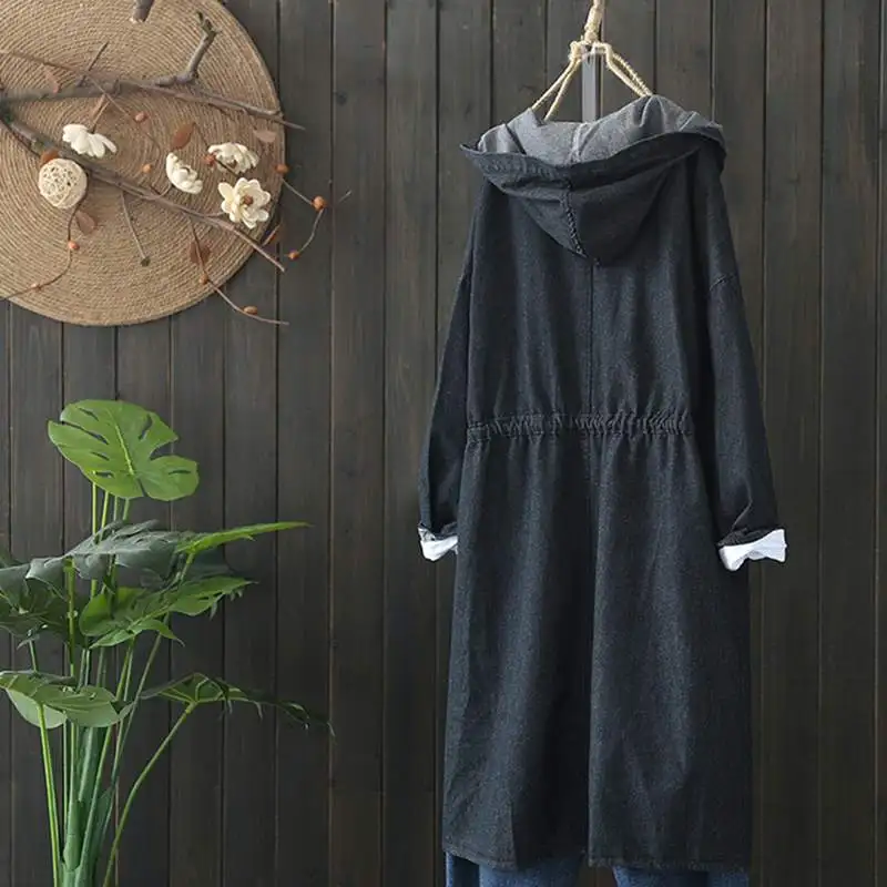 2021 Oversized ZANZEA Spring Fashion Women Casual Solid Hooded Long Sleeve Denim Blue Party Cardigan Jackets Outwear Coat | Женская