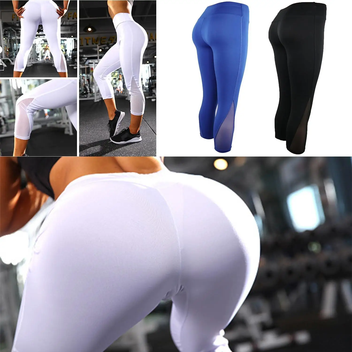 Женская Йога для фитнеса бега зала стрейч спортивные штаны лосины икры длина