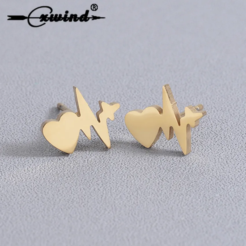 

Cxwind Fashion Electrocardiogram Stud Earrings for Women Lovely Heart Beat ECG Stud Earrings Stainless Steel Jewelry brincos