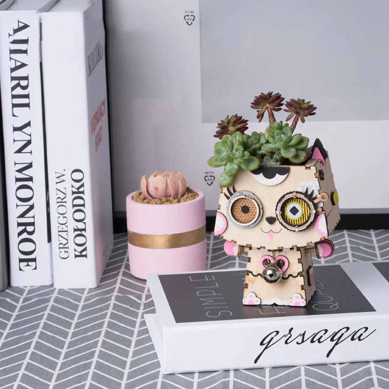 Деревянный DIY модель сборки игрушки 3D пазл сочные растения цветочный горшок
