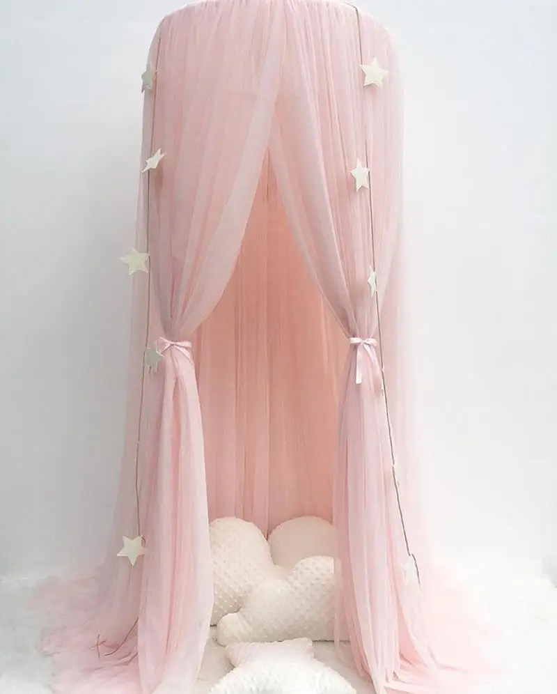 

Romantic Round Bed Mosquito Net Bed Cover Kid Bedding Mosquito Net Pink Hung Dome Bed Canopy For Kids Bedroom Decoration