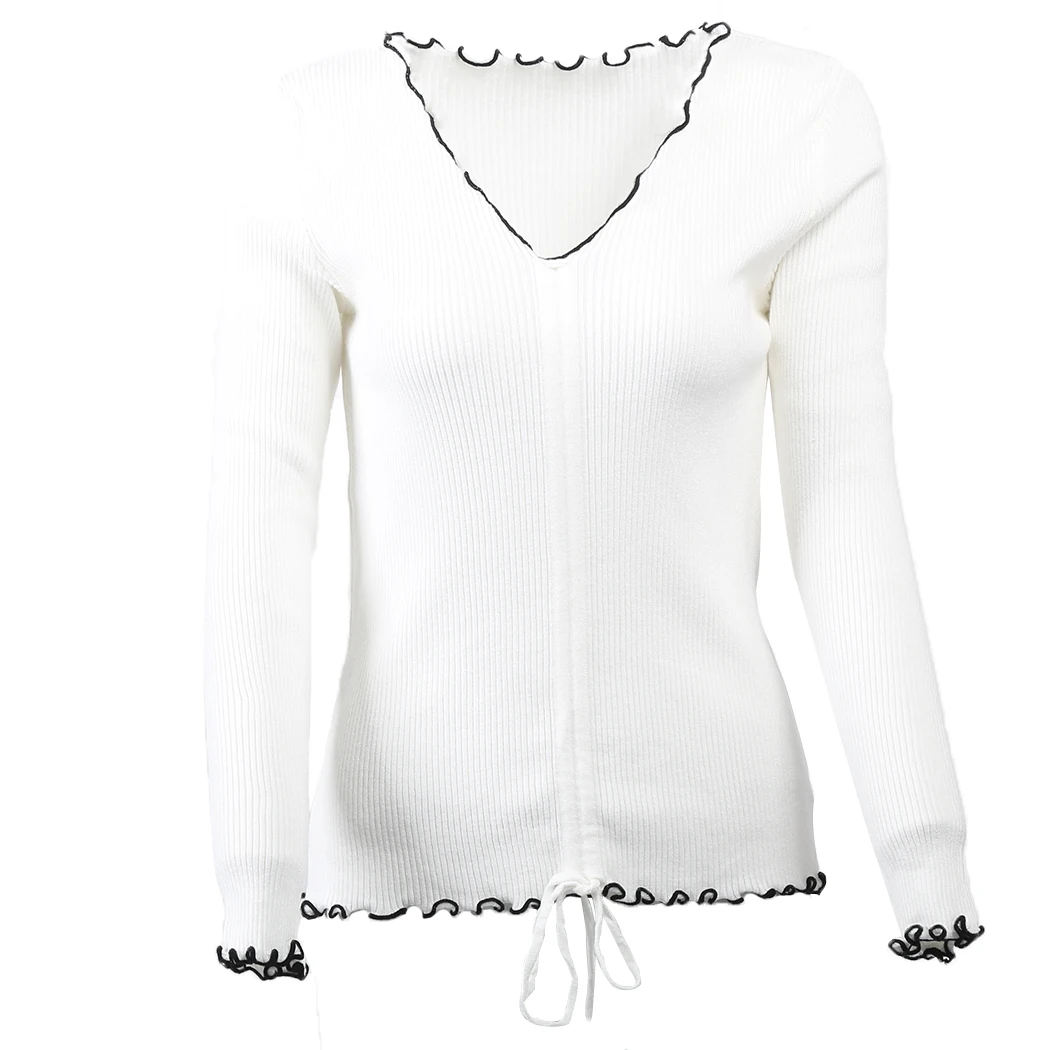 2018 New Fashion Knit Sweater Women V Neck Sweaters And Pullovers Long Sleeve Korean Style Drawstring Tops Jumper Truien Dames | Женская
