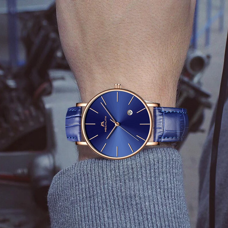 MEGALITH модные простые дизайнерские часы для мужчин из натуральной кожи