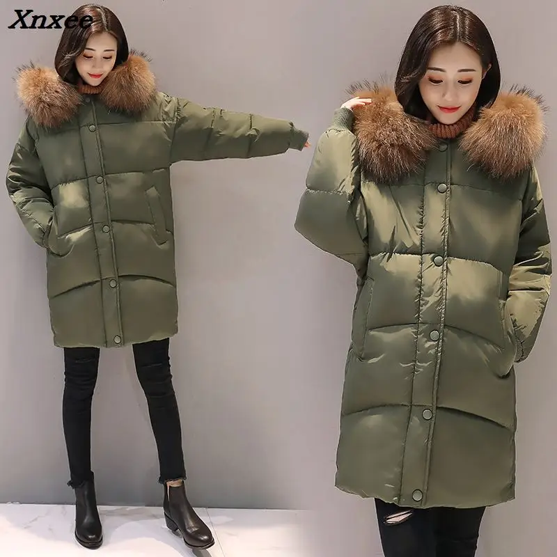 

2018 New Fashion Hooded Larger Fur Collar Women Winter Jackets and Coats Female Cotton Padded Long Parkas Ladies Snowwear Xnxee