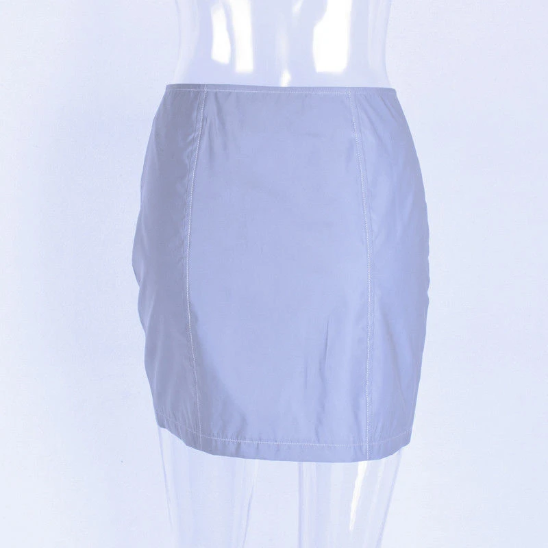 New Fashion Sexy Women High Waist Mini Skirt Bandage Zipper Style Female Reflective Bodycon Club Wear | Женская одежда