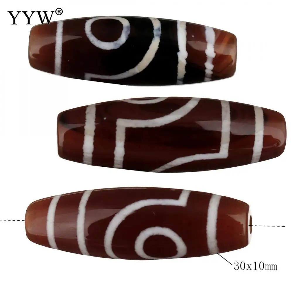 

5pcs/Lot Natural Tibetan Onyx Dzi Beads Vintage Fantasy Jewelry Antiqued Spacer Loose Beads for Prayer Two-Eyed 30x10x10mm