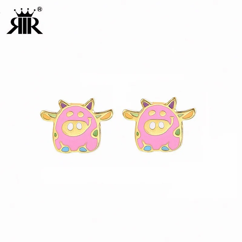 RIR Stainless Steel Gold Powder Cute Little Pig Earrings Exquisite Farm Give Her The Best Jewelry Gift | Украшения и аксессуары
