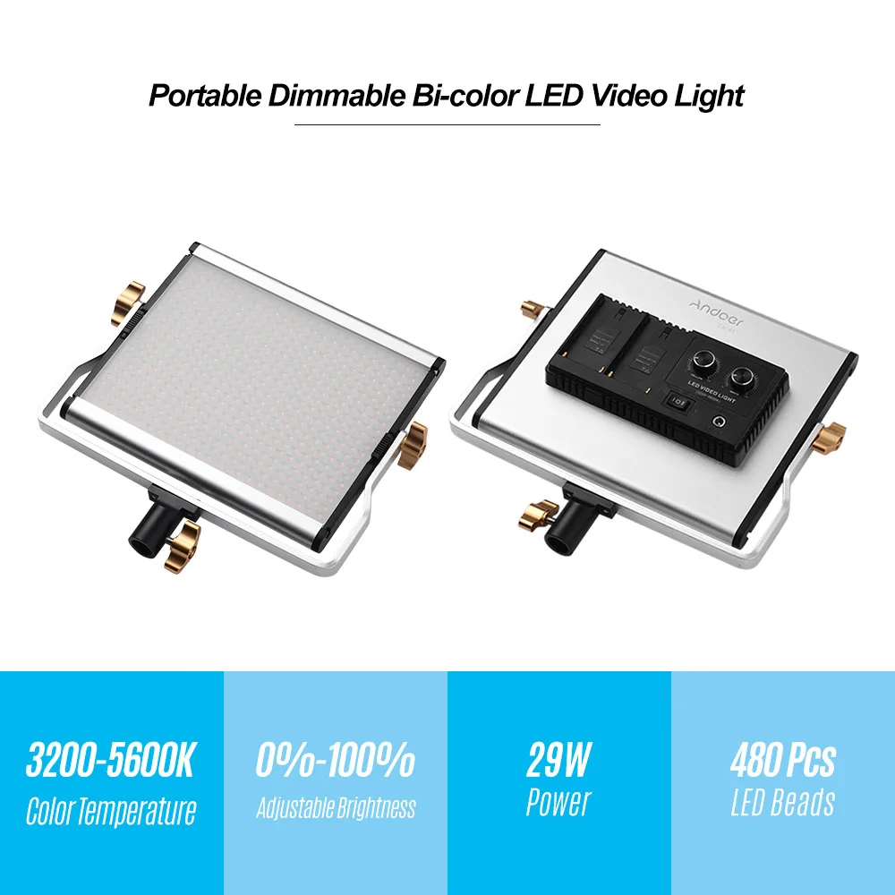 Andoer 3200 5600K 29W 480 LED Beads CRI95 + Портативная панель для видеосъемки|Фотографическое