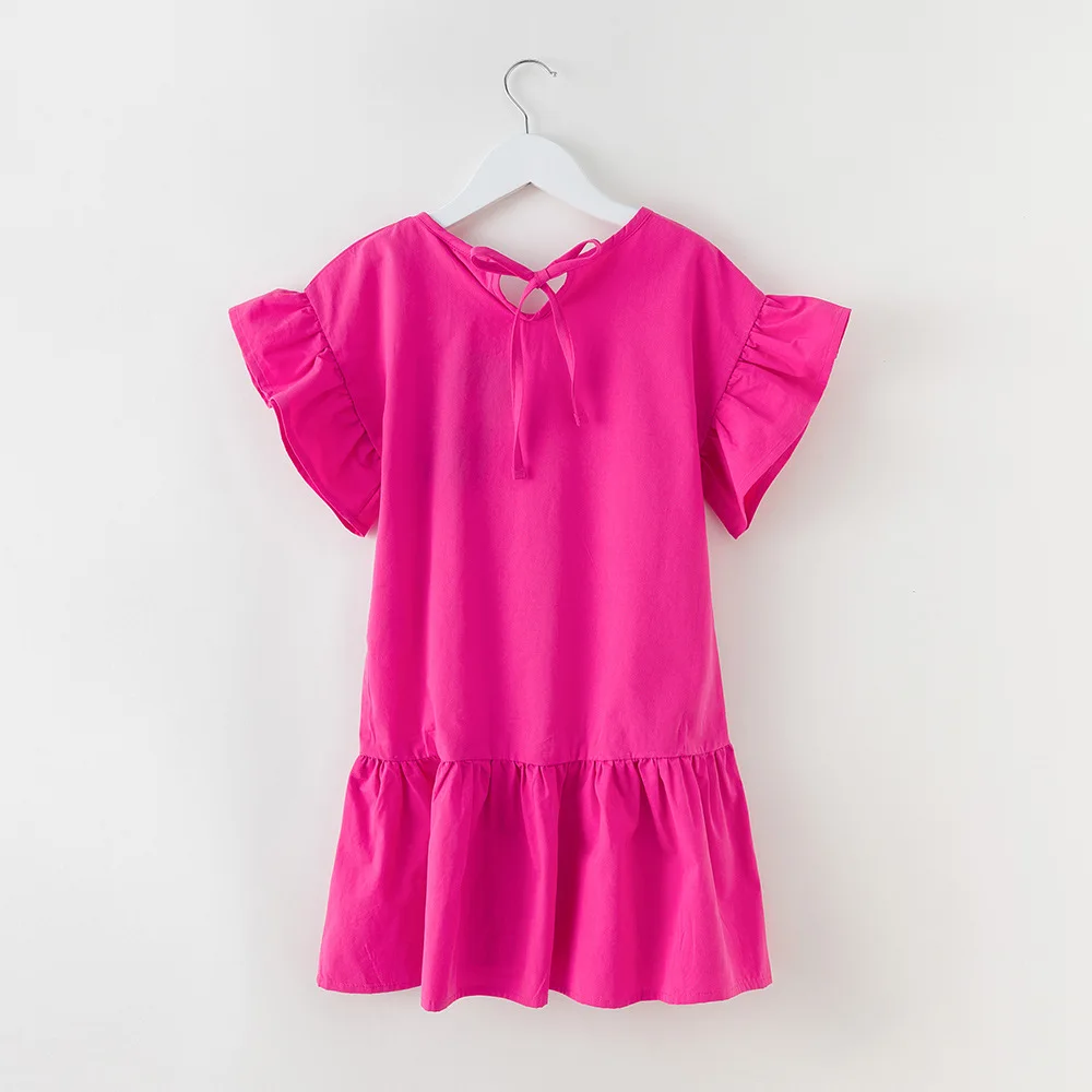 2019 new summer short sleeve knit dress simple casual school style age for 4-14 yrs teenage girl loose cotton ruffle frock | Детская