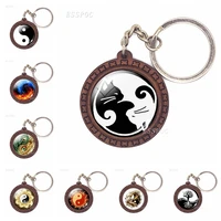 sun and moon yin yang jewelry handmade yin yang keychain wooden key chain key holder key rings