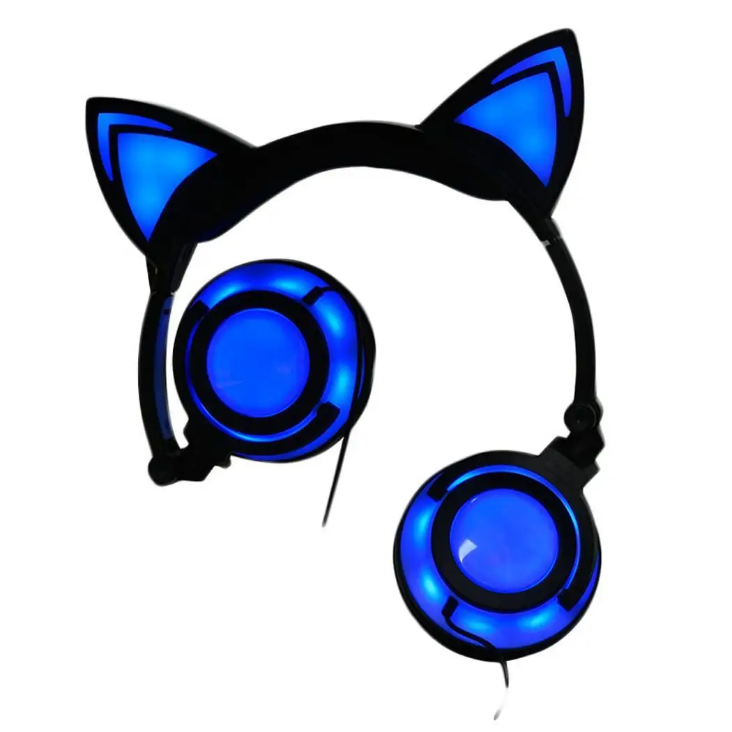 Обычная стерео перезаряжаемая гарнитура кошачьи ушки LED Складная 20 2000 Гц микро USB