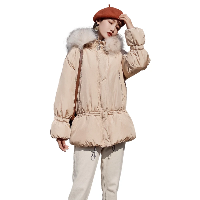 Пуховик из хлопка для женщин зимняя теплая парка с большим меховым воротником и