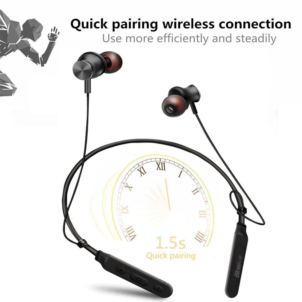BINAI B22s Спортивные bluetooth беспроводные наушники CSR4.2 магнитные с микрофоном CNC