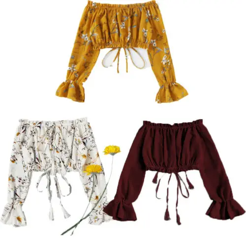 Женская Облегающая рубашка с открытыми плечами короткий топ длинными рукавами