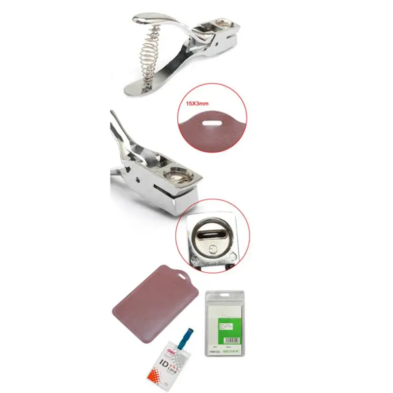 Metal Hand Slot Puncher ID Card Photo Badge Punch Hole Tag Tools Fastening Strap Leather Plier School Office Suppl | Дом и сад