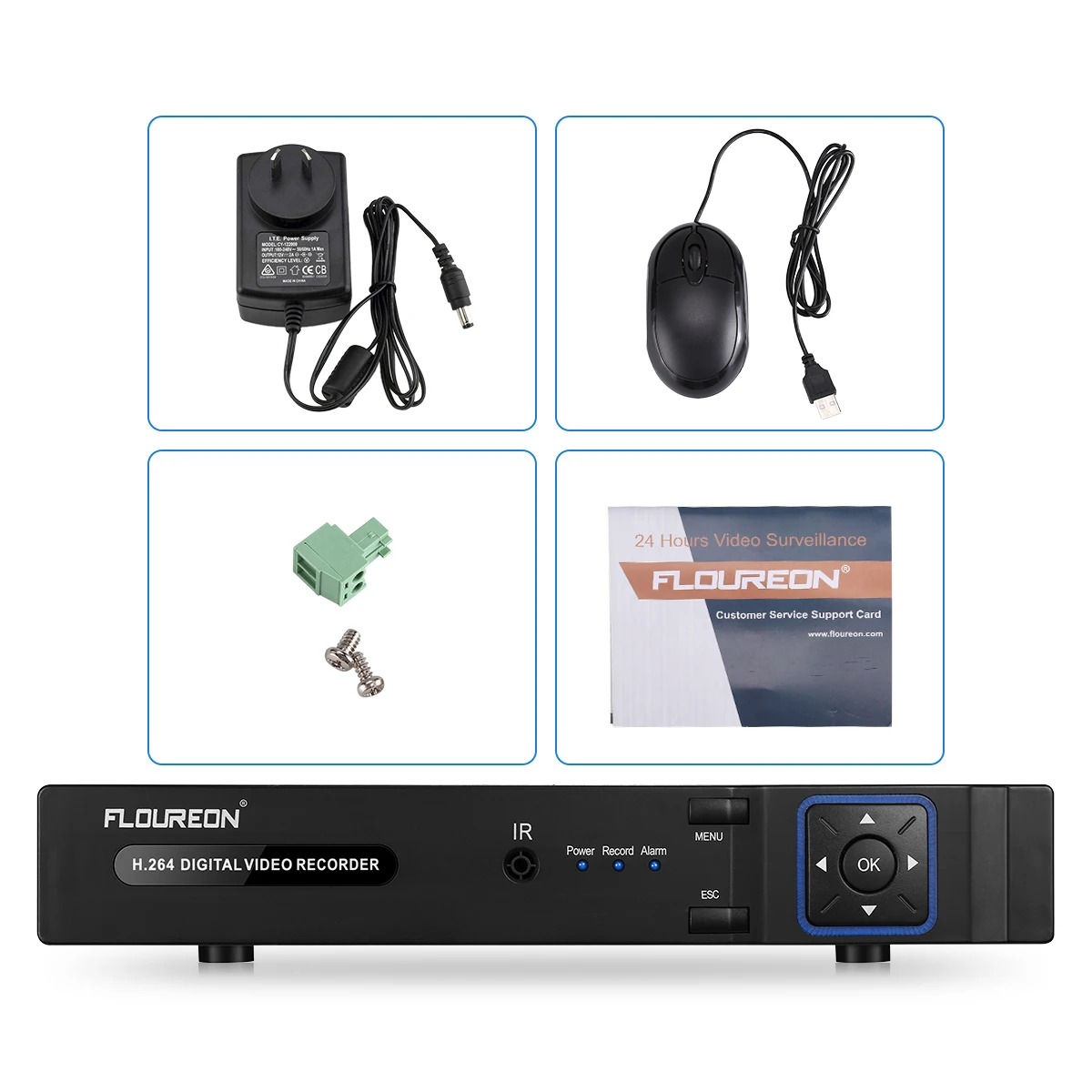 Floureon 16 Каналы 5 в 1 AHD 1080N VGA & HDMI DVR с детектором движений и сигнал тревоги удаленный