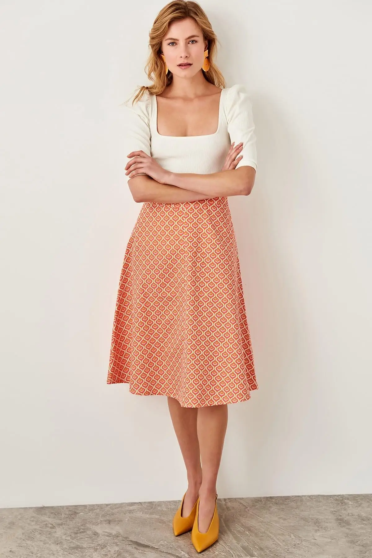 Trendyol оранжевая Узорчатая юбка TWOSS19RM0011|Женские юбки| |
