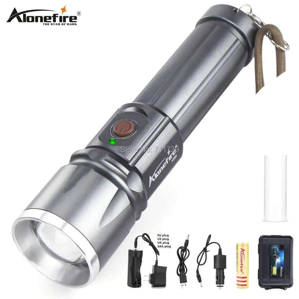 

Фонарь AloneFire a X900, светодиодные фонарики высокой мощности, CREE XM-L2 T6, USB Перезаряжаемый фонарь с зумом, светодиодный фонарь 26650, Рабочий фонарь