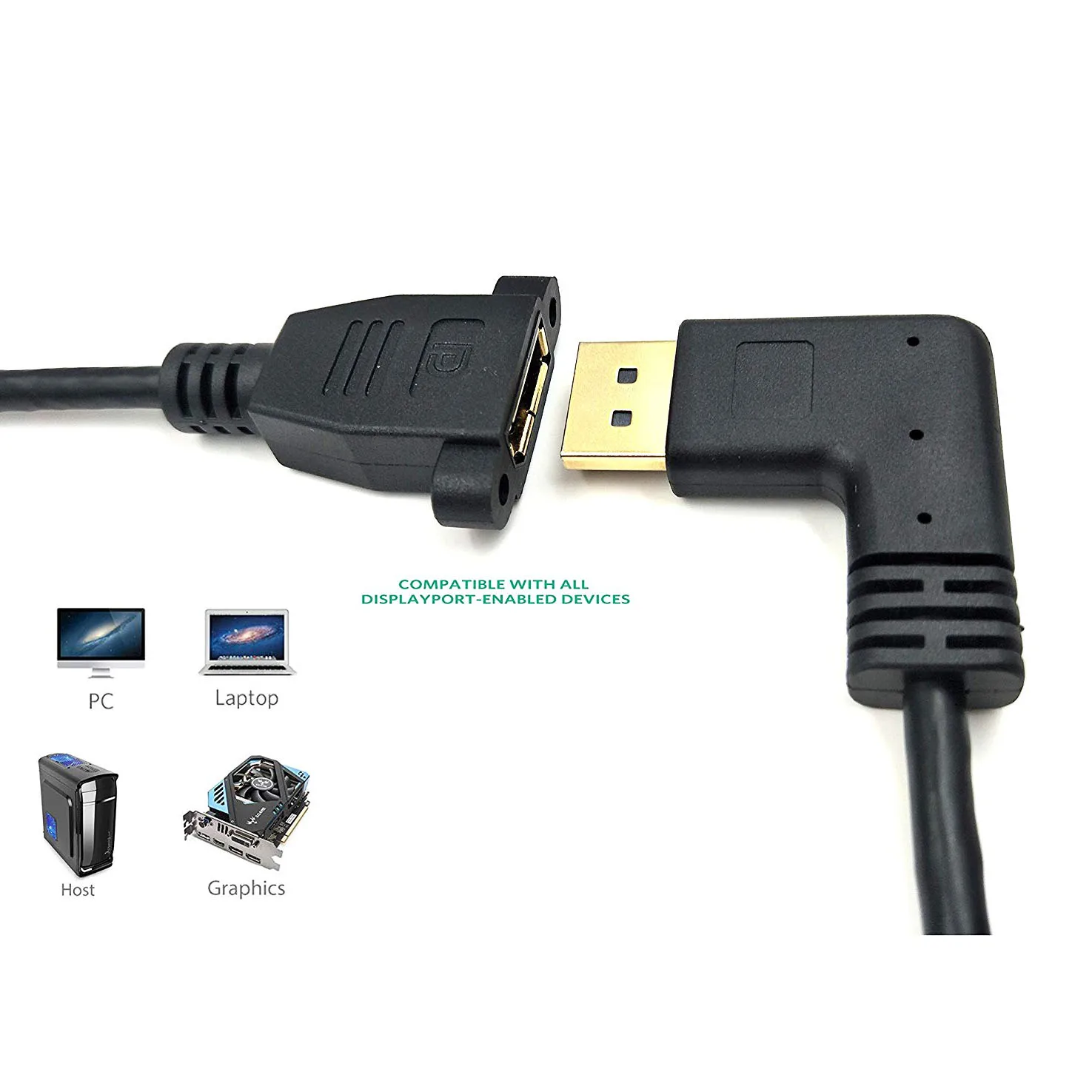 OPQ DP к кабелю 12 дюймов/30 см 90 градусов Displayport (DP) Male to DisplayPort Female с резьбовым