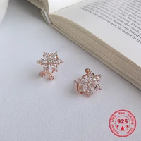 2019 korea new style 925 sterling silver earrings for women simple fashion chic rose gold zircon flower stud earrings jewelry