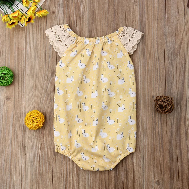 Милая одежда с кроликом для новорожденных девочек желтое боди