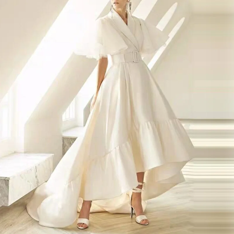 Женская Асимметричная одежда с отложным воротником и расклешенными рукавами