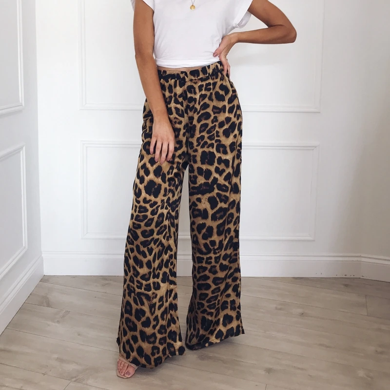 Женские широкие брюки со змеиным принтом повседневные уличные с высокой талией и