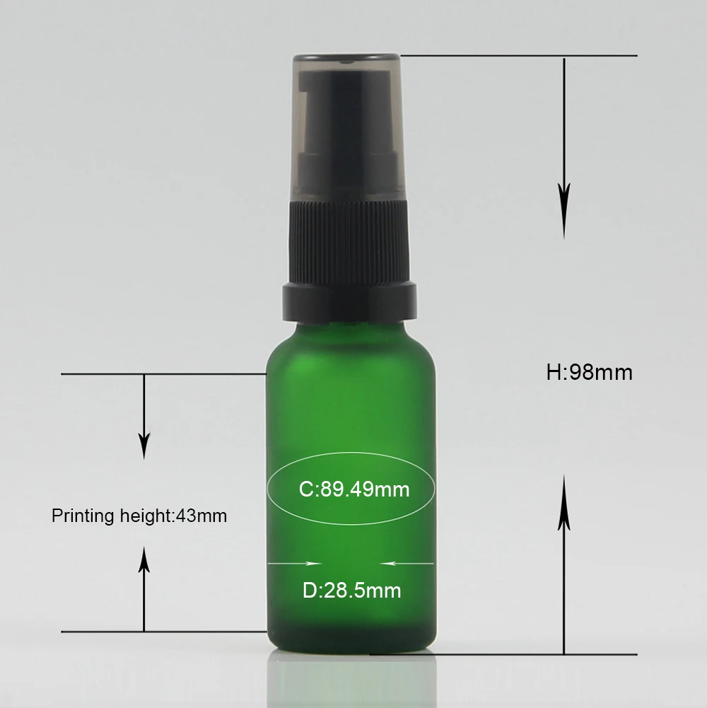 fancy glass bottle 20ml packaging cosmetic with pump empty green frosted 20cc | Красота и здоровье