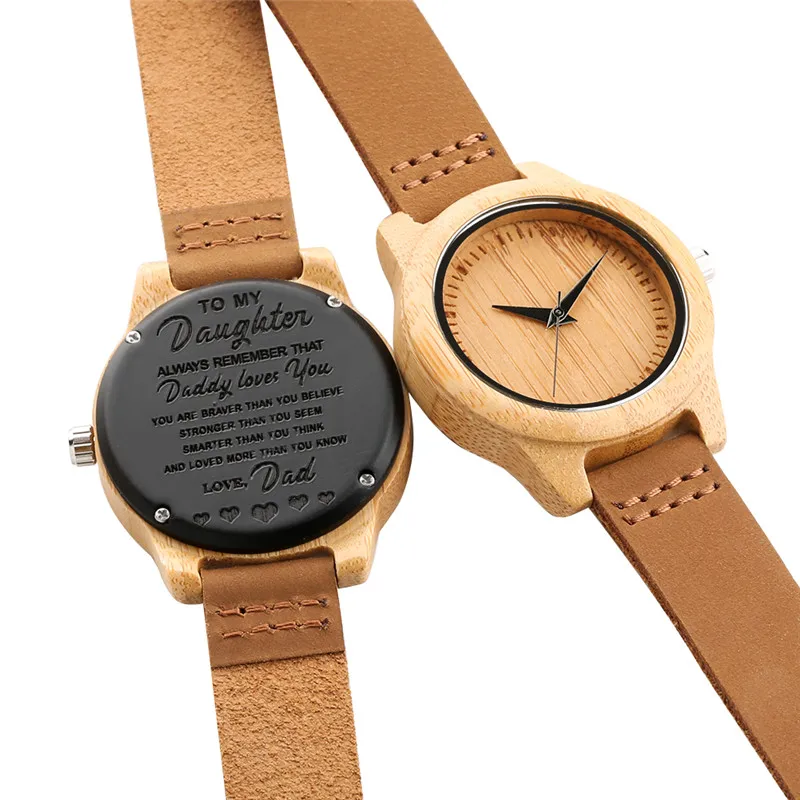 Часы женские мужские для отдыха деревянные часы коричневый ремешок из воловьей