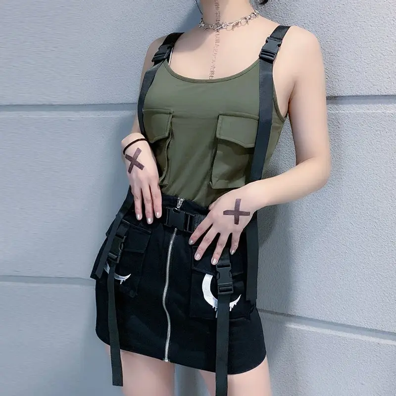 Для женщин юбка мини лето 2019 Harajuku мода готический луна печати молния уличная