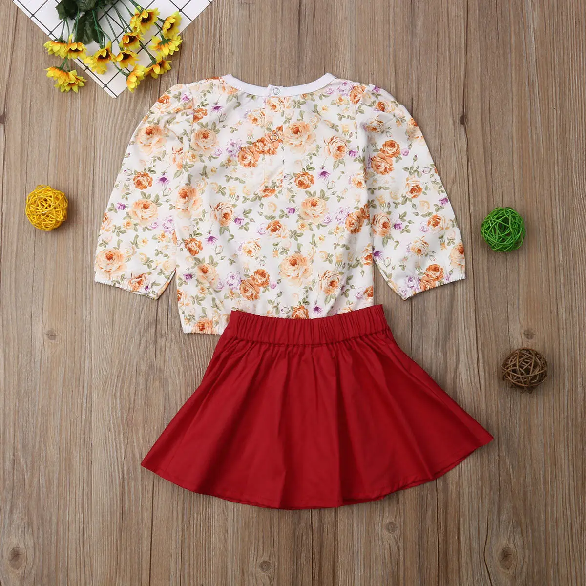 0-5Y Toddler Kids Baby Girl Floral T-shirt Tops A-line Skirt 2PCS Outfits Princess Girls Pageant Party Clothes Set | Детская одежда и